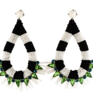 Tory Burch Black & White Beaded Teardrop Earrings with Crystal Accents